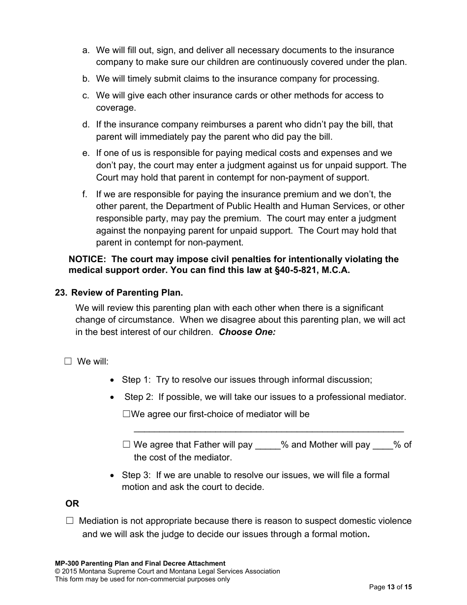 Amending Parenting Plan When Parents Disagree - Montana, Page 29