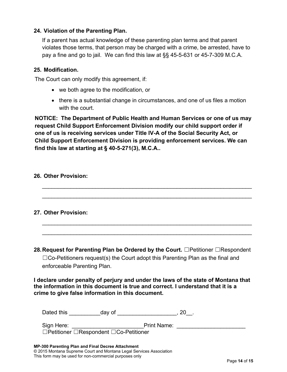Amending Parenting Plan When Parents Disagree - Montana, Page 30