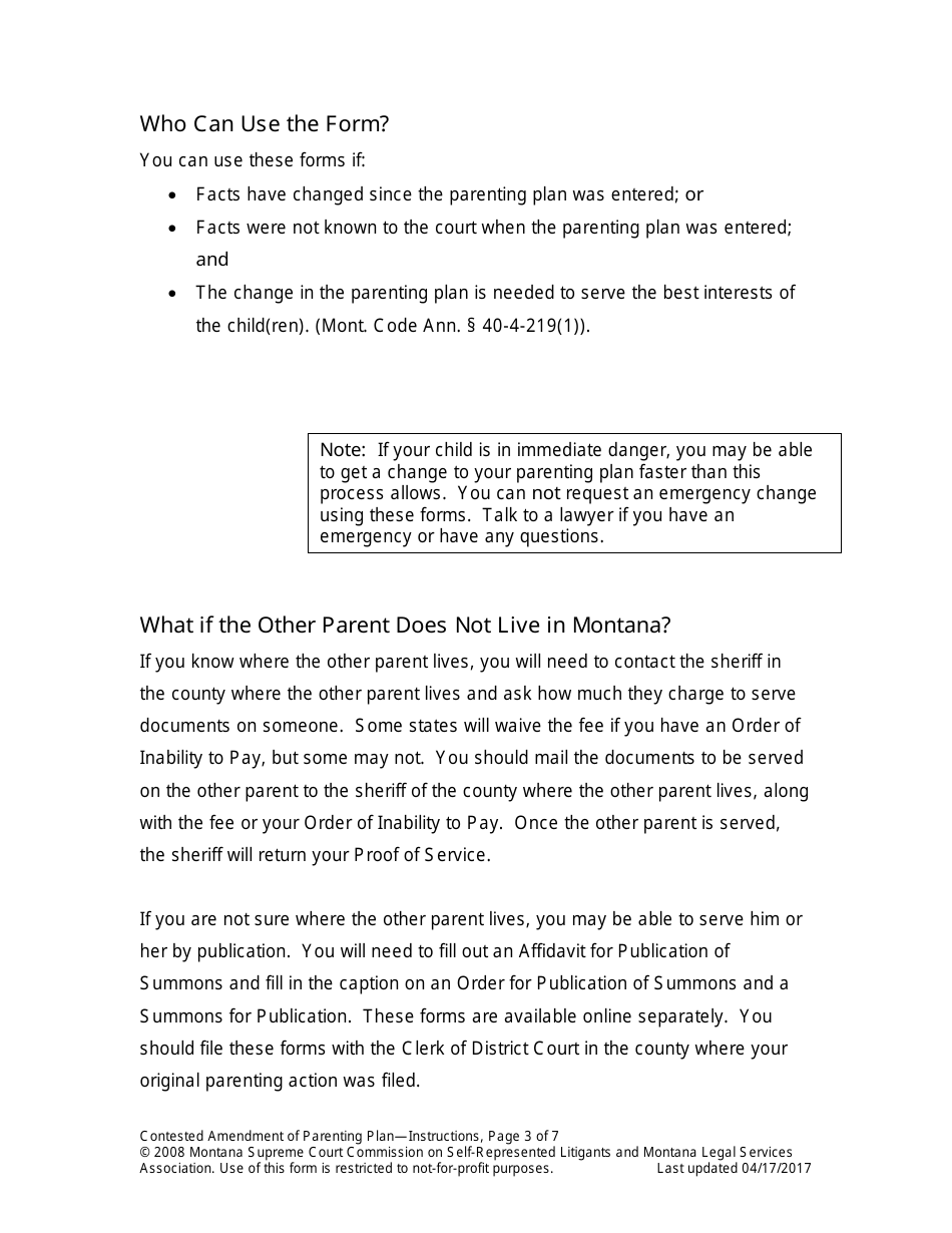 Amending Parenting Plan When Parents Disagree - Montana, Page 3