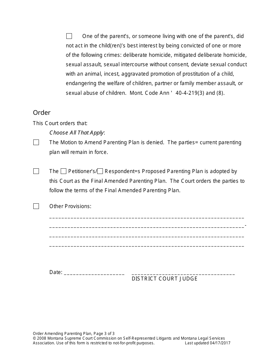 Amending Parenting Plan When Parents Disagree - Montana, Page 49