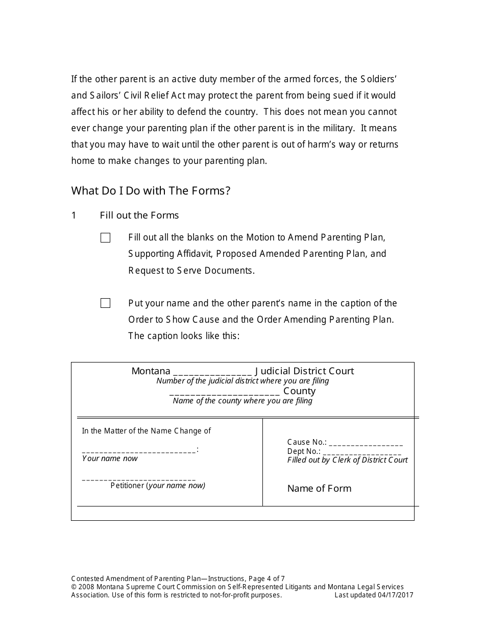Amending Parenting Plan When Parents Disagree - Montana, Page 4