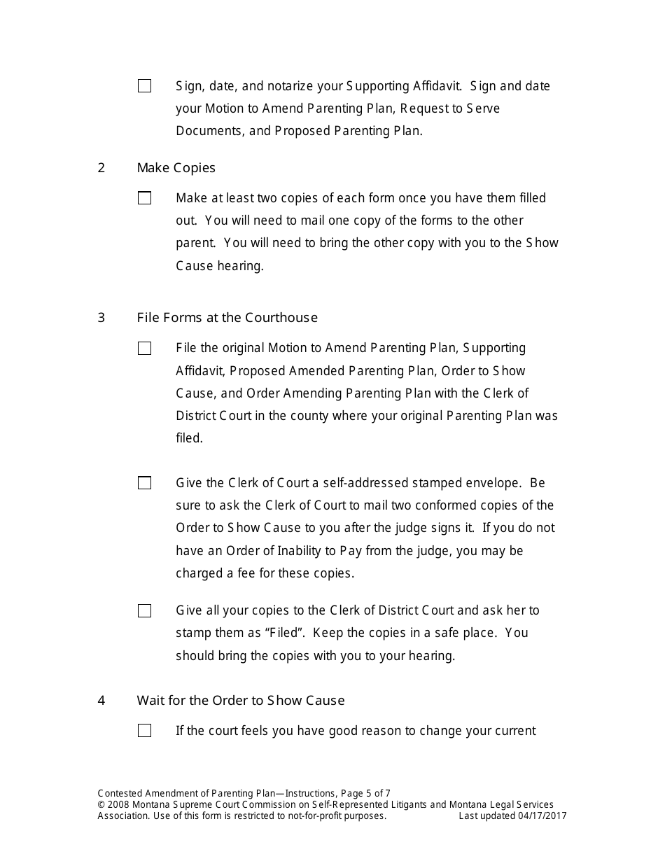 Amending Parenting Plan When Parents Disagree - Montana, Page 5