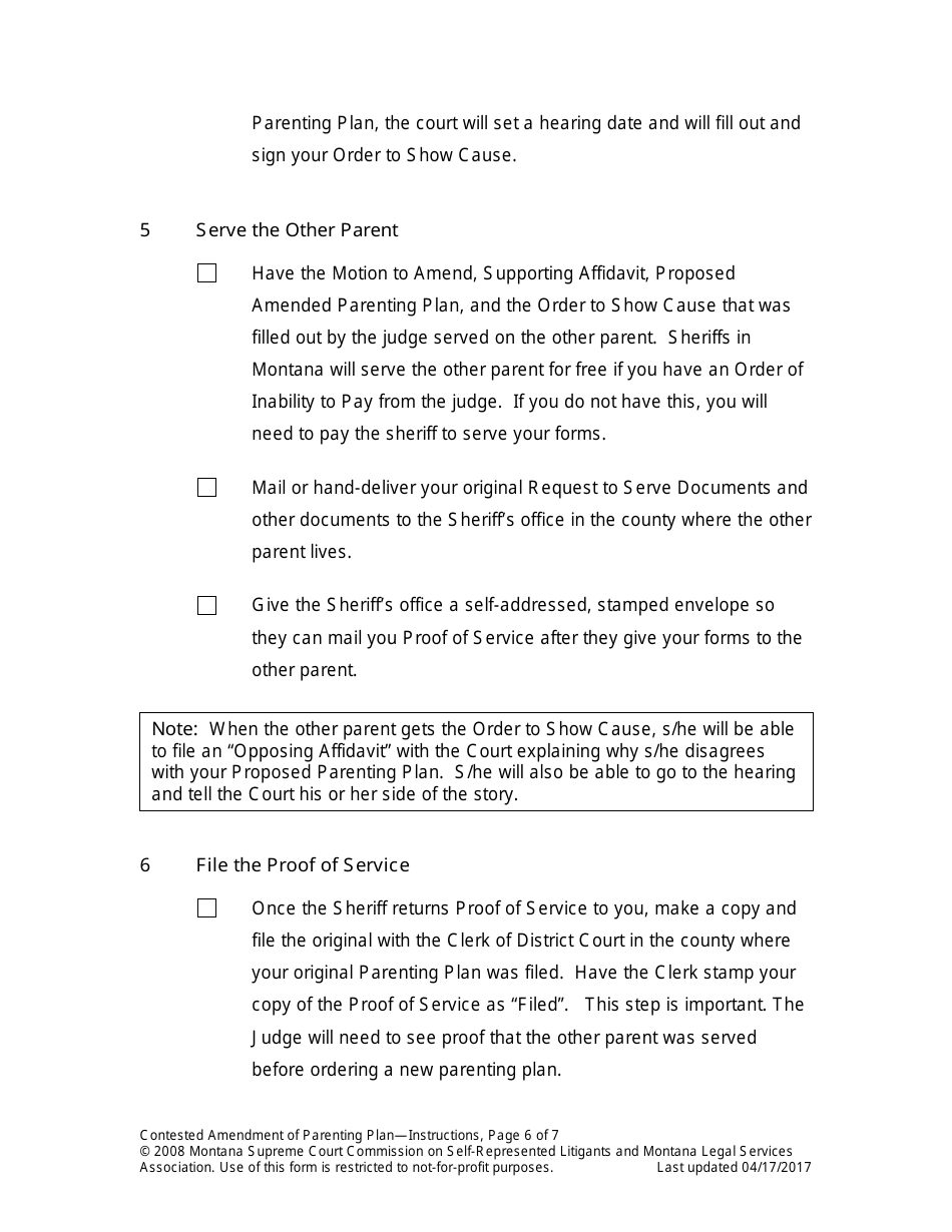 Amending Parenting Plan When Parents Disagree - Montana, Page 6