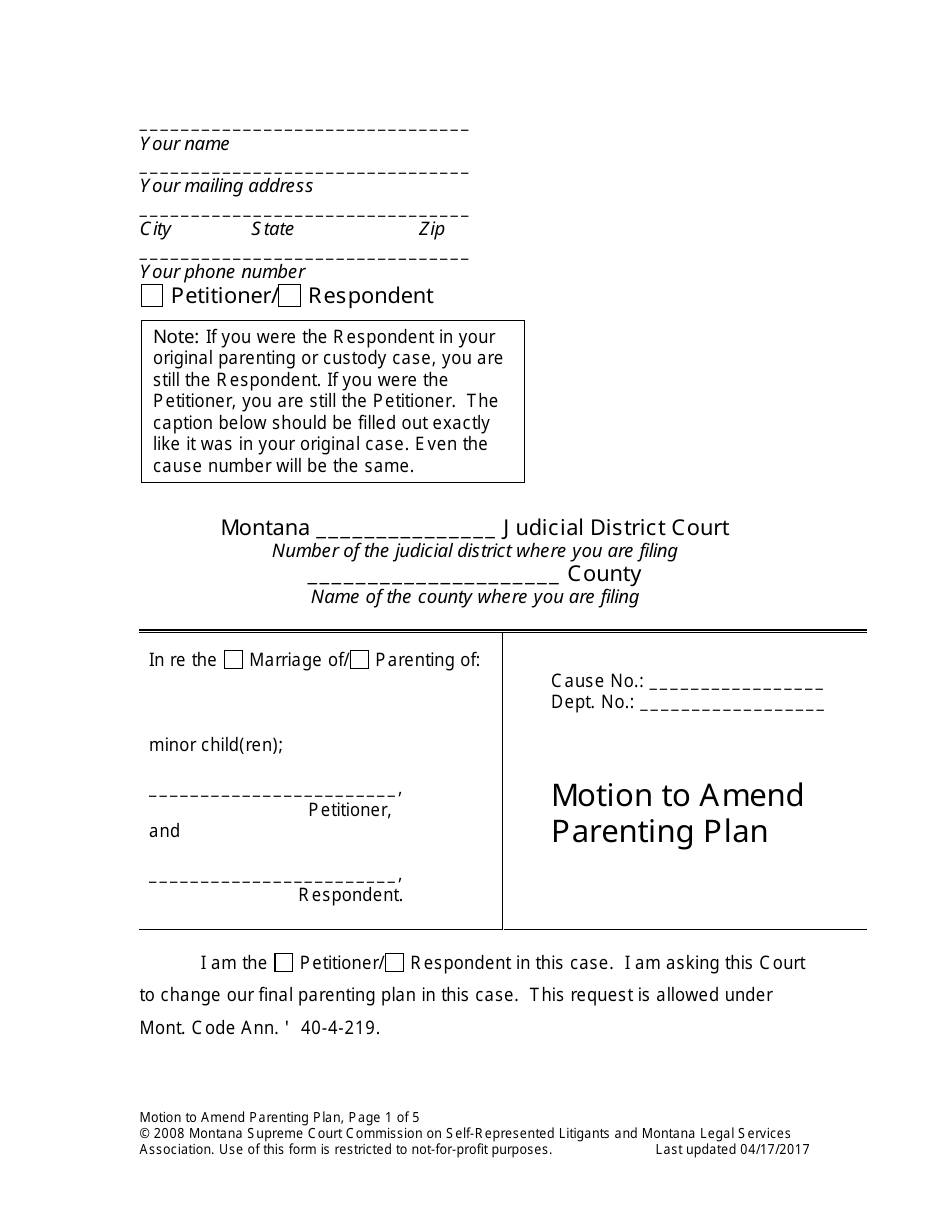 Amending Parenting Plan When Parents Disagree - Montana, Page 9