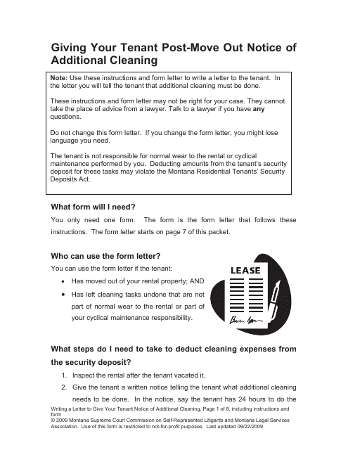 Letter to Give Your Tenant Notice of Additional Cleaning - Montana Download Pdf