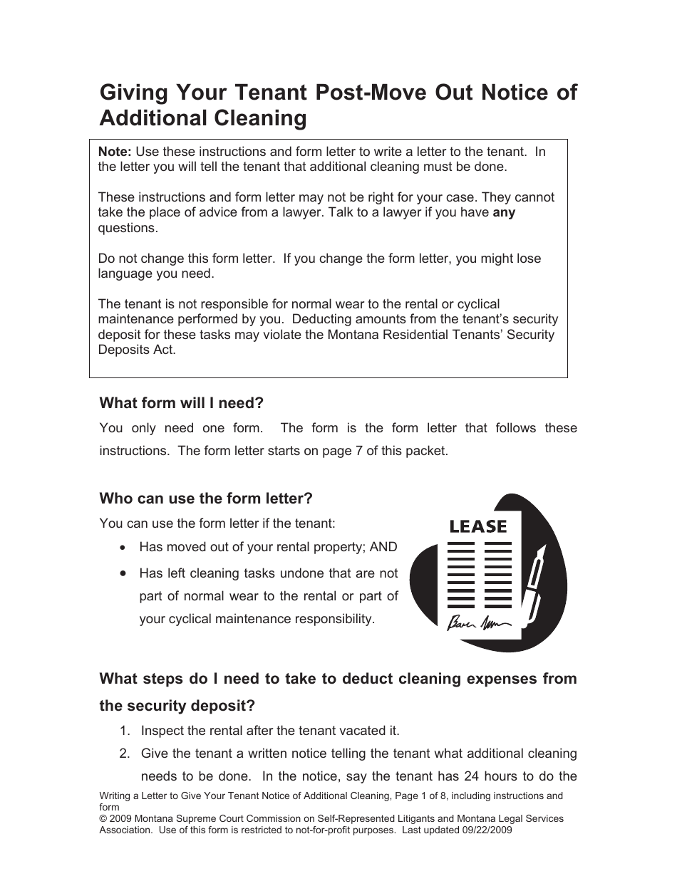 Montana Letter to Give Your Tenant Notice of Additional Cleaning