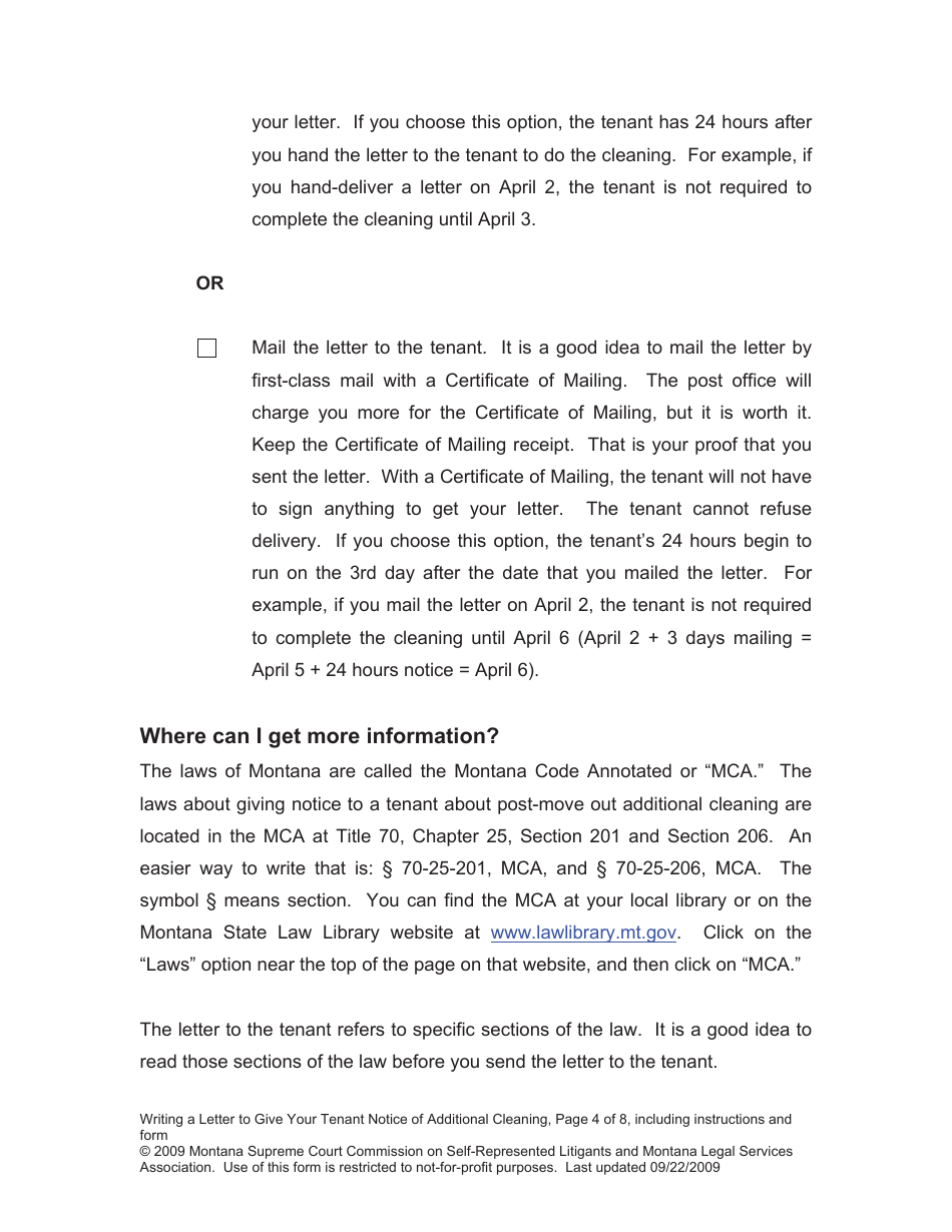 Letter to Give Your Tenant Notice of Additional Cleaning - Montana, Page 4