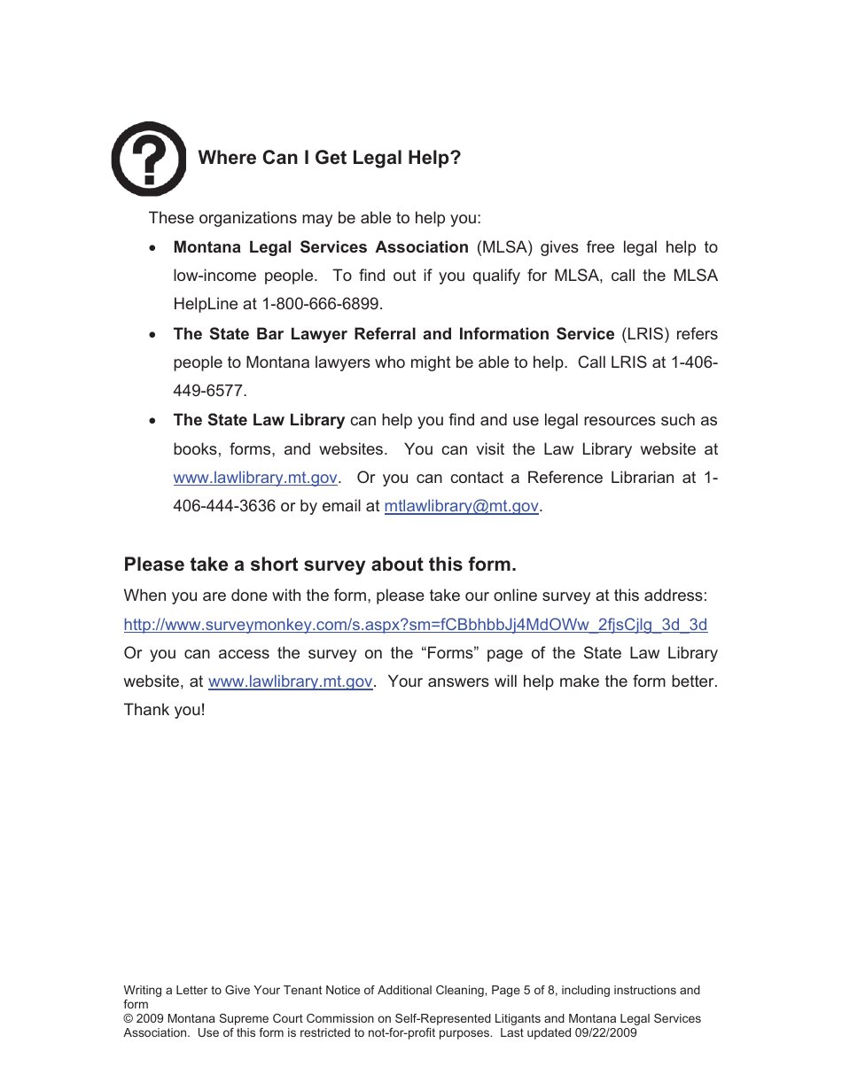 Letter to Give Your Tenant Notice of Additional Cleaning - Montana, Page 5