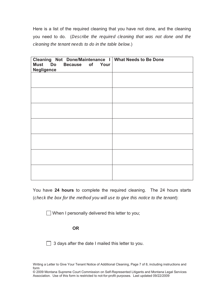 Letter to Give Your Tenant Notice of Additional Cleaning - Montana, Page 7
