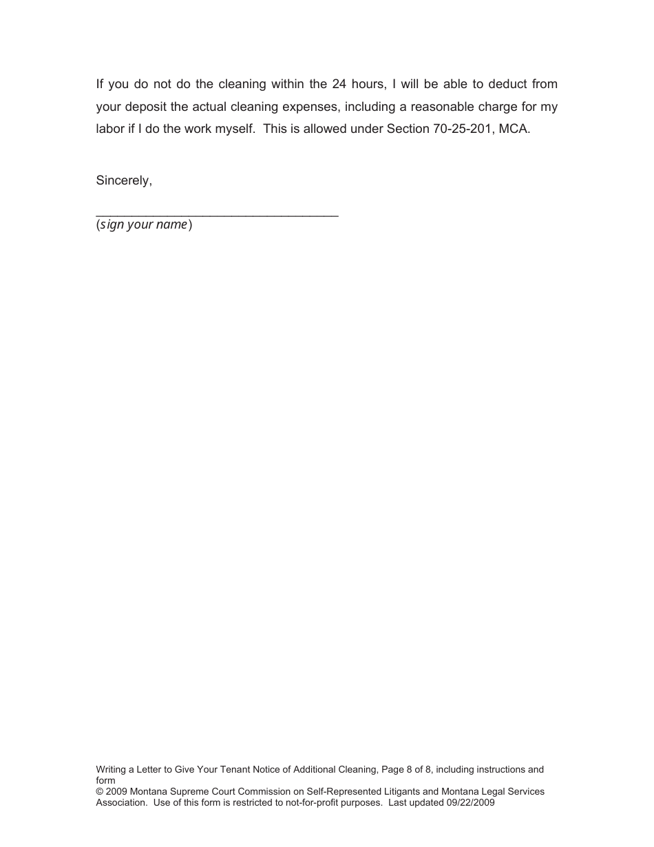 Letter to Give Your Tenant Notice of Additional Cleaning - Montana, Page 8