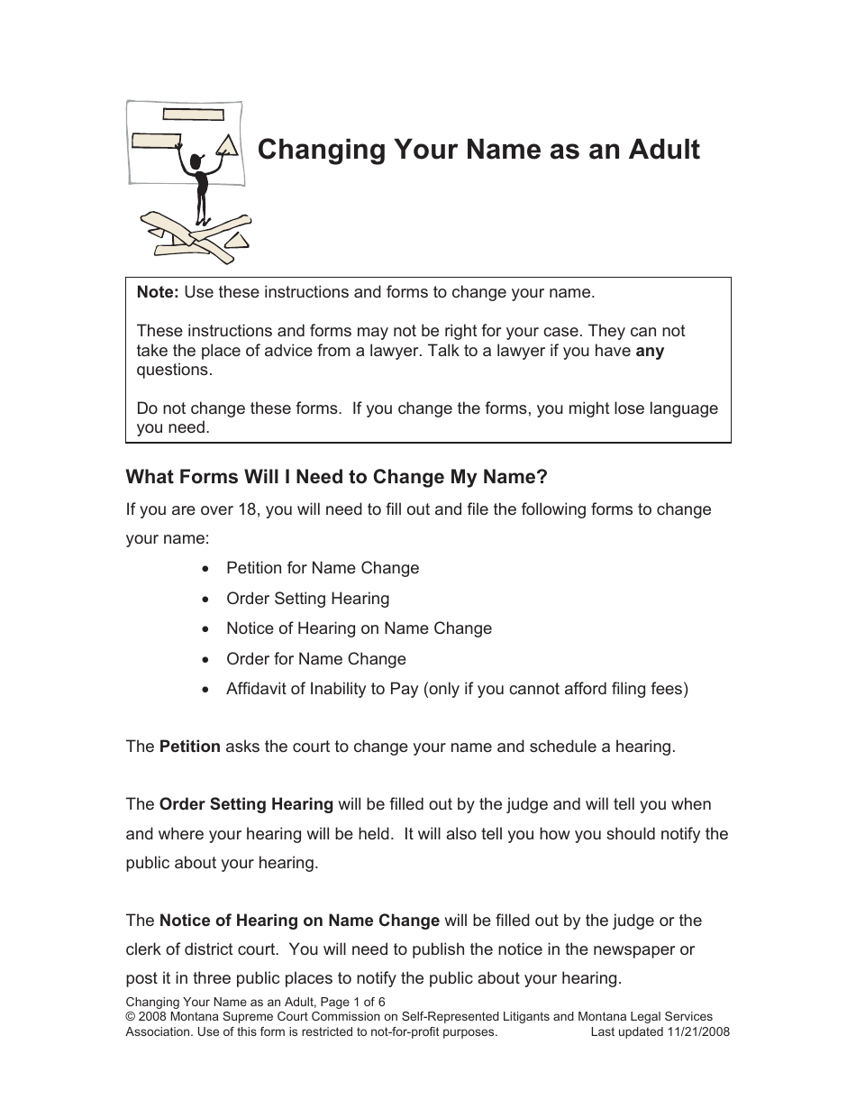 Name Change Packet - Adult - Montana, Page 1