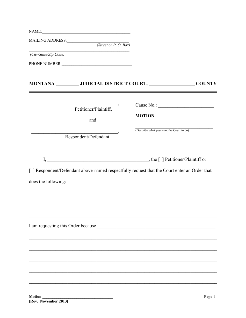 Montana Motions Packet - Fill Out, Sign Online and Download PDF ...