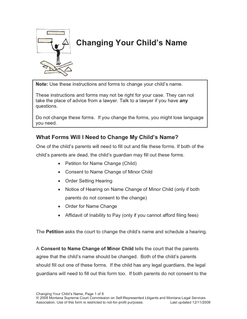 Name Change Packet - Child - Montana