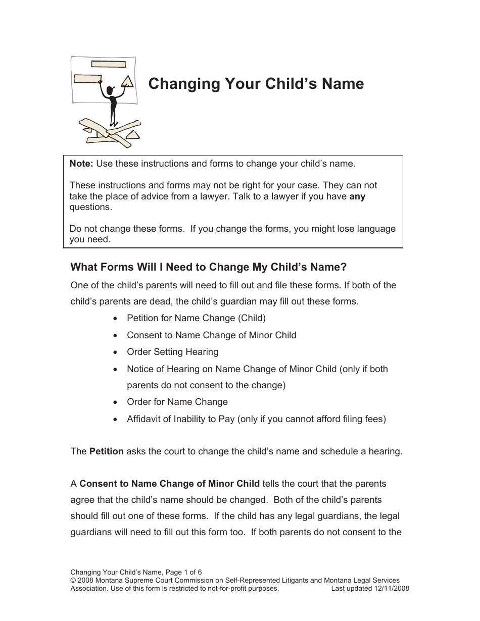 Name Change Packet - Child - Montana, Page 1