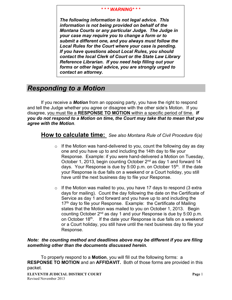 Response to Motion Packet - Montana, Page 1