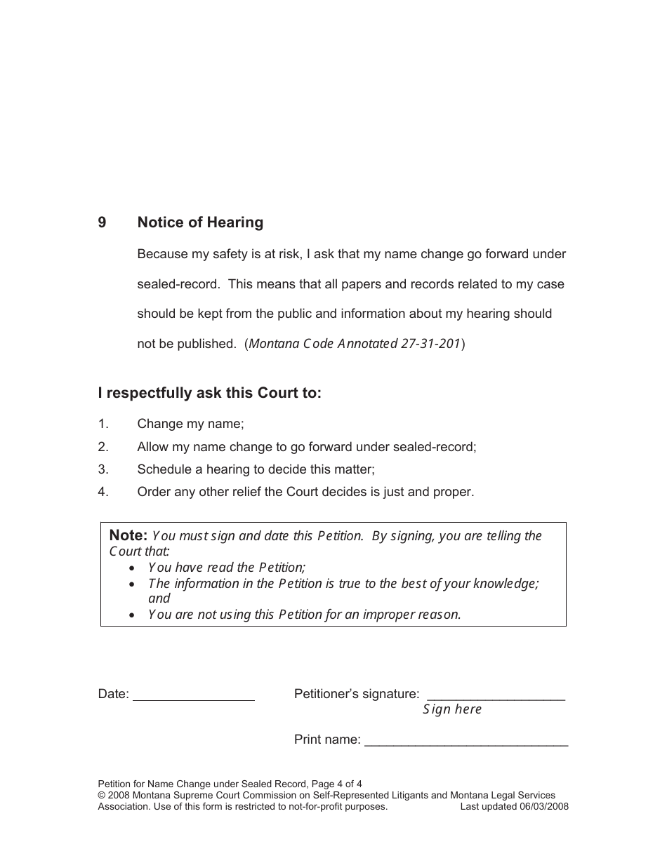 Name Change Packet for Adults - Montana, Page 10