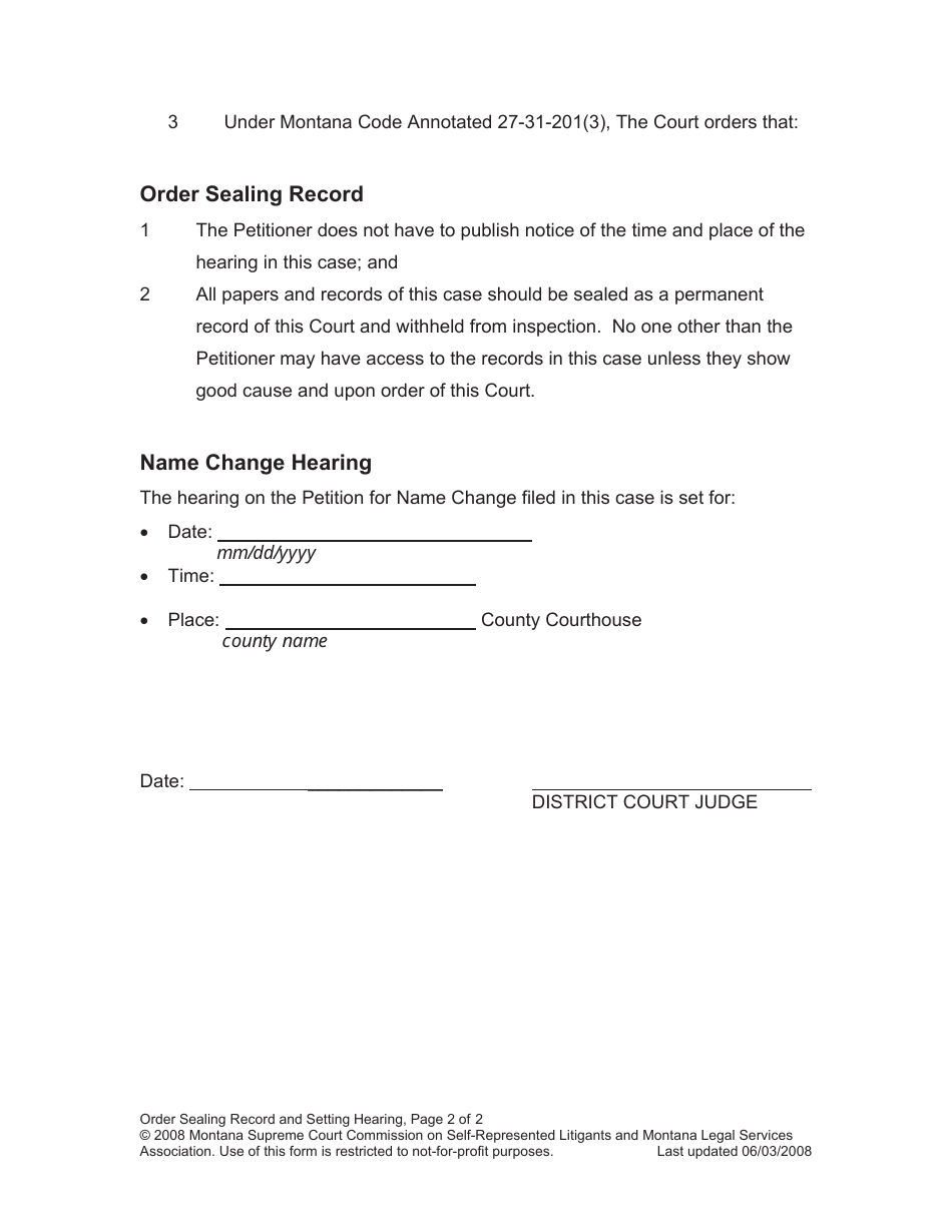 Name Change Packet for Adults - Montana, Page 12