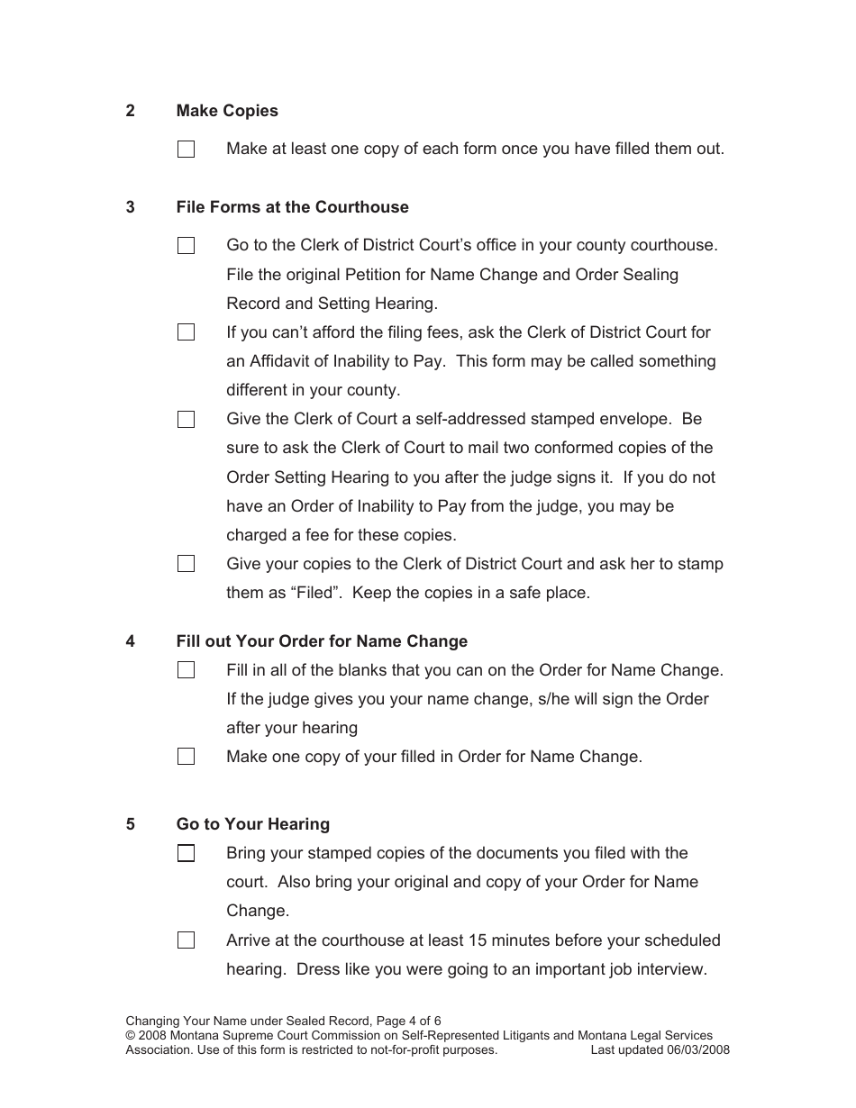 Name Change Packet for Adults - Montana, Page 4