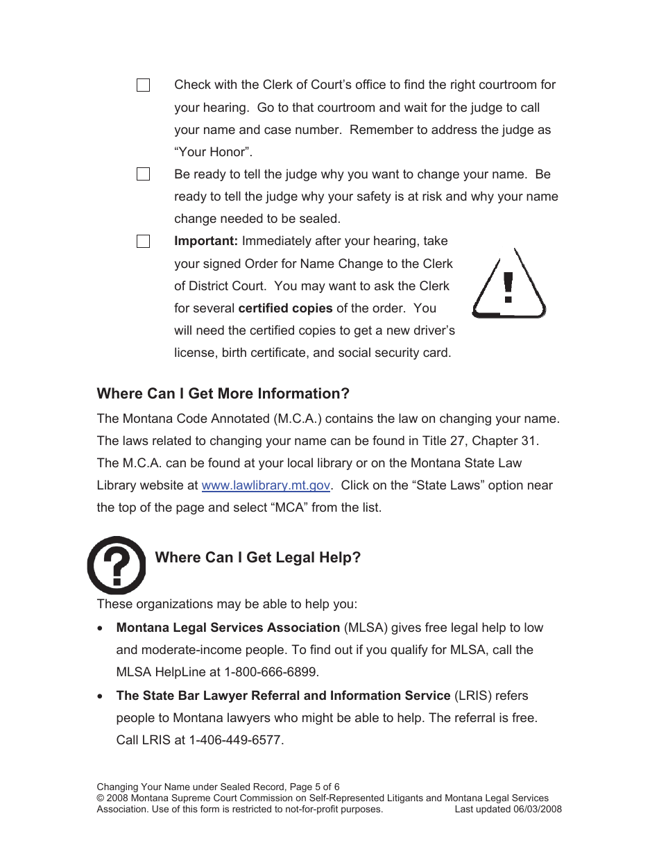 Name Change Packet for Adults - Montana, Page 5