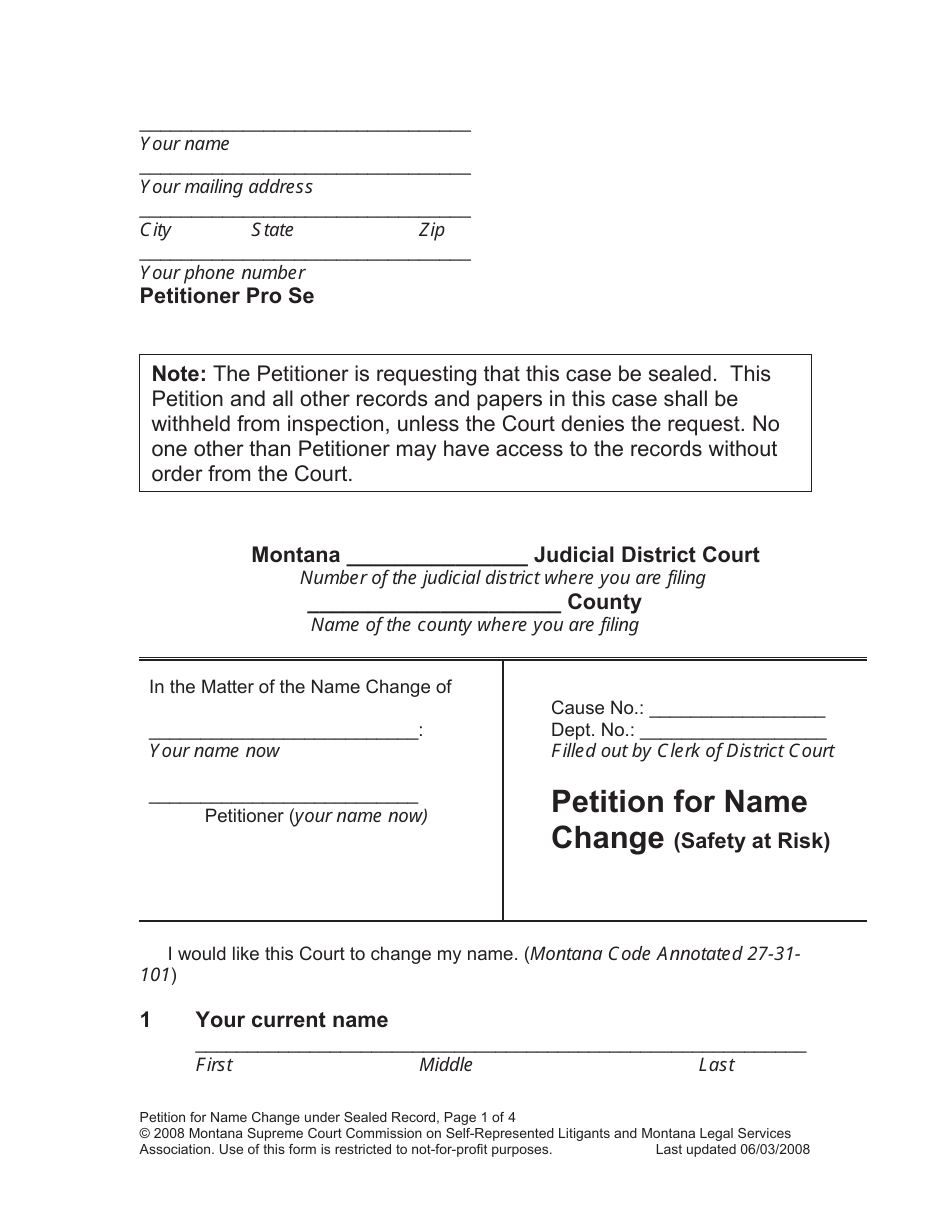 Name Change Packet for Adults - Montana, Page 7