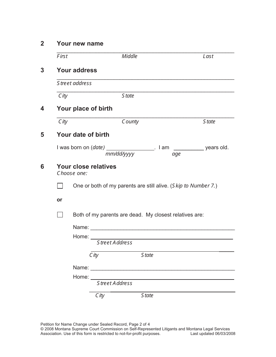 Name Change Packet for Adults - Montana, Page 8