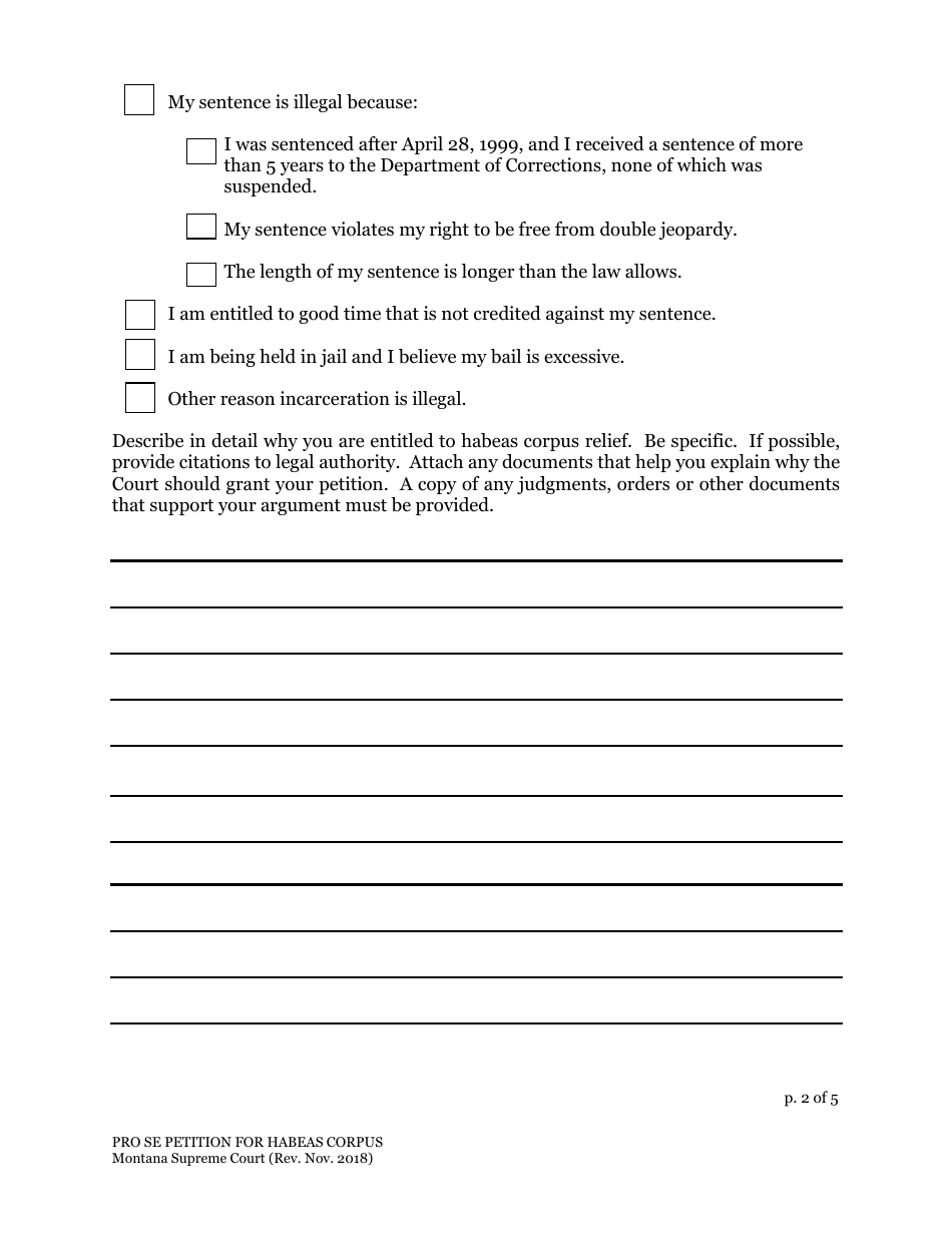 Petition for a Writ of Habeas Corpus Form - Montana, Page 3