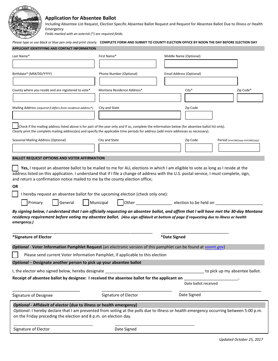 Application for Absentee Ballot - Montana, Page 1