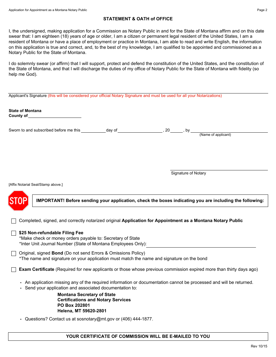 Application for Appointment as a Montana Notary Public - Montana, Page 3