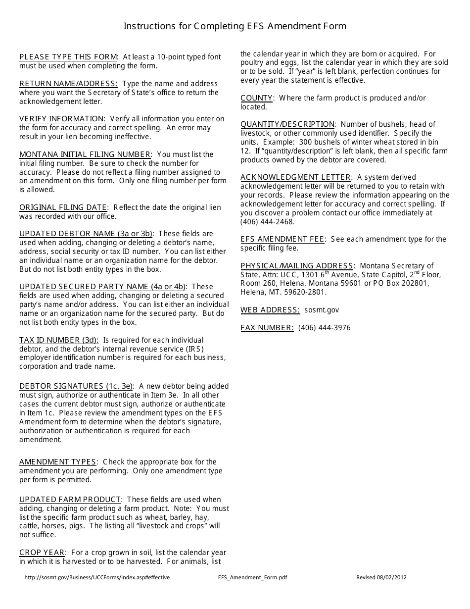 Effective Financing Statement Amendment Form - Montana, Page 2