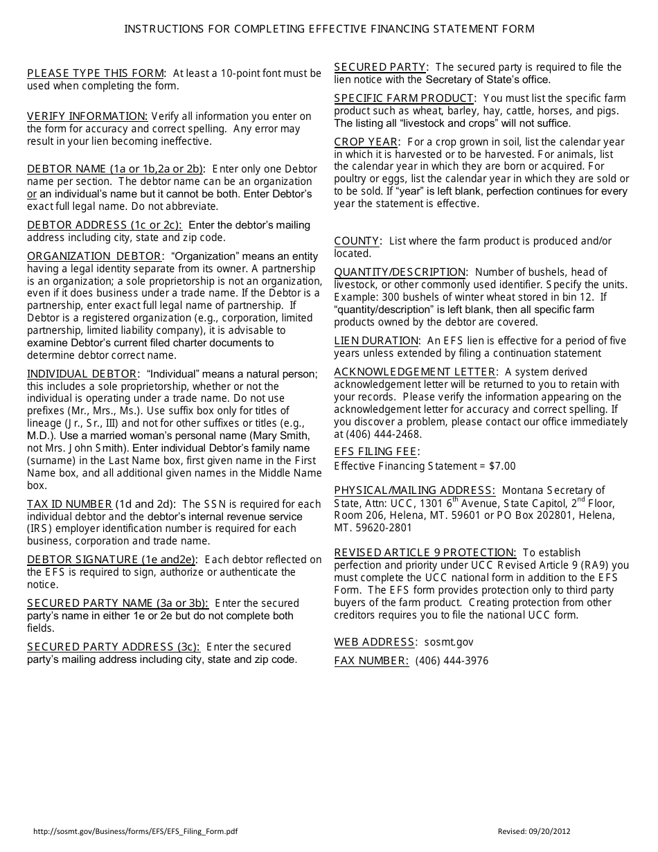 Effective Financing Statement Form - Montana, Page 2