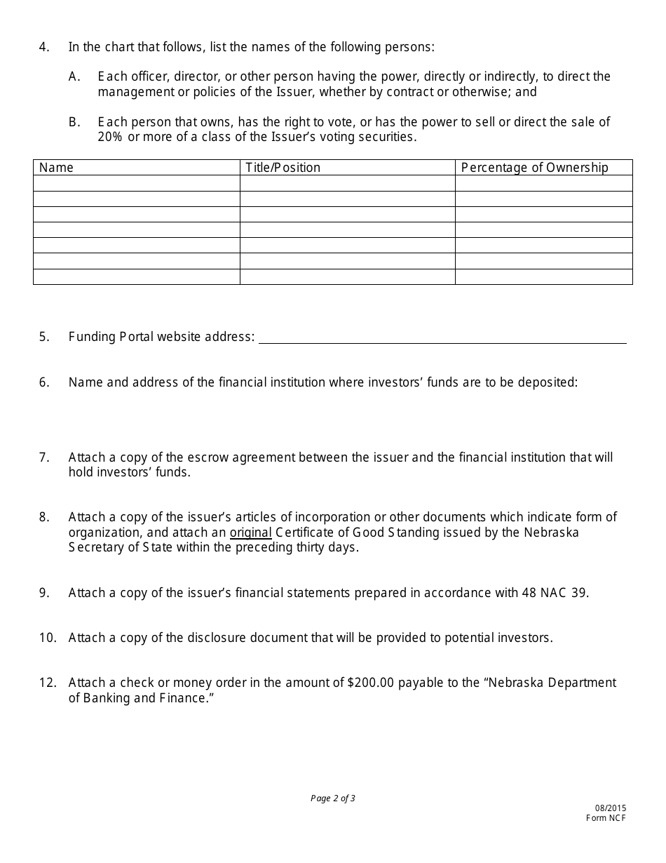 Form NCF Nebraska Crowdfunding Notice - Nebraska, Page 2
