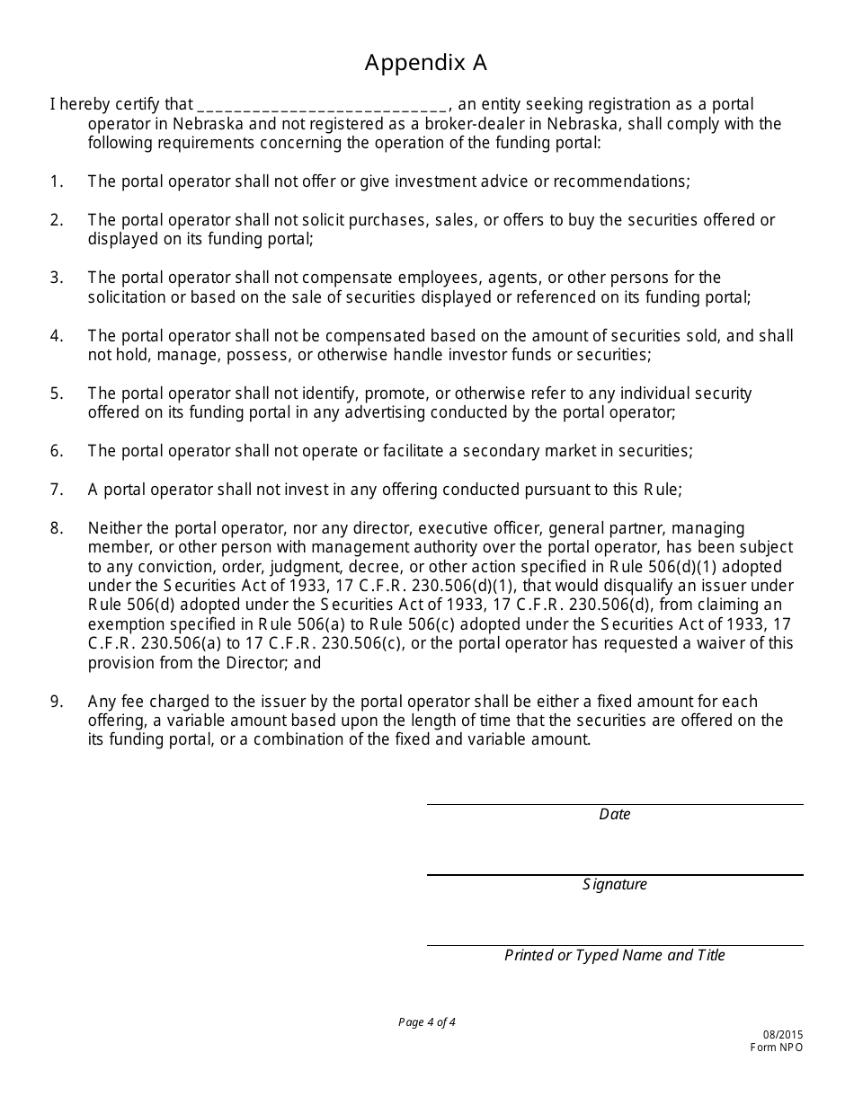 Form NPO Nebraska Portal Operator Registration - Nebraska, Page 4
