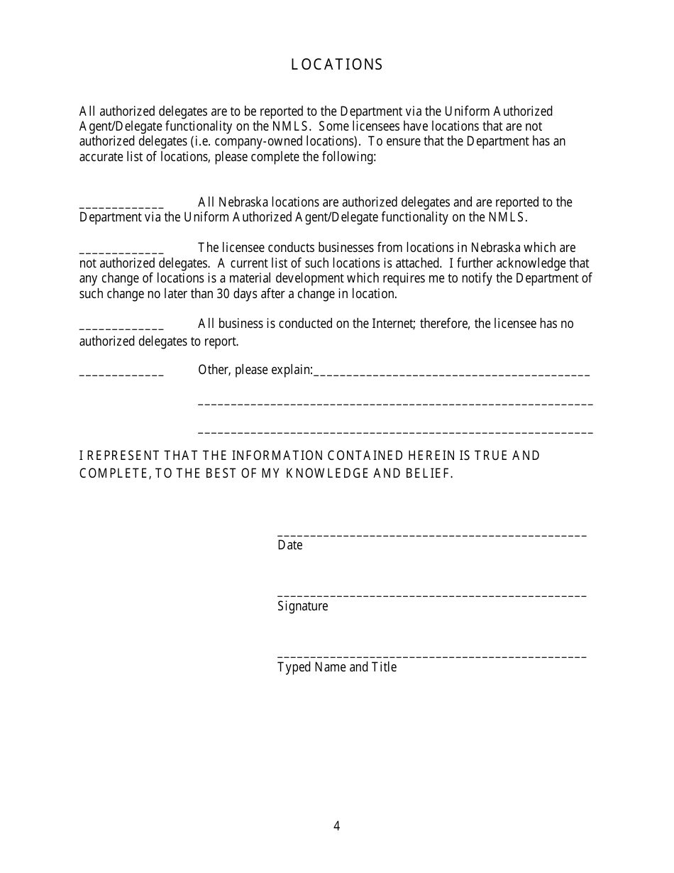 Money Transmitter Annual Report Form - Nebraska, Page 4