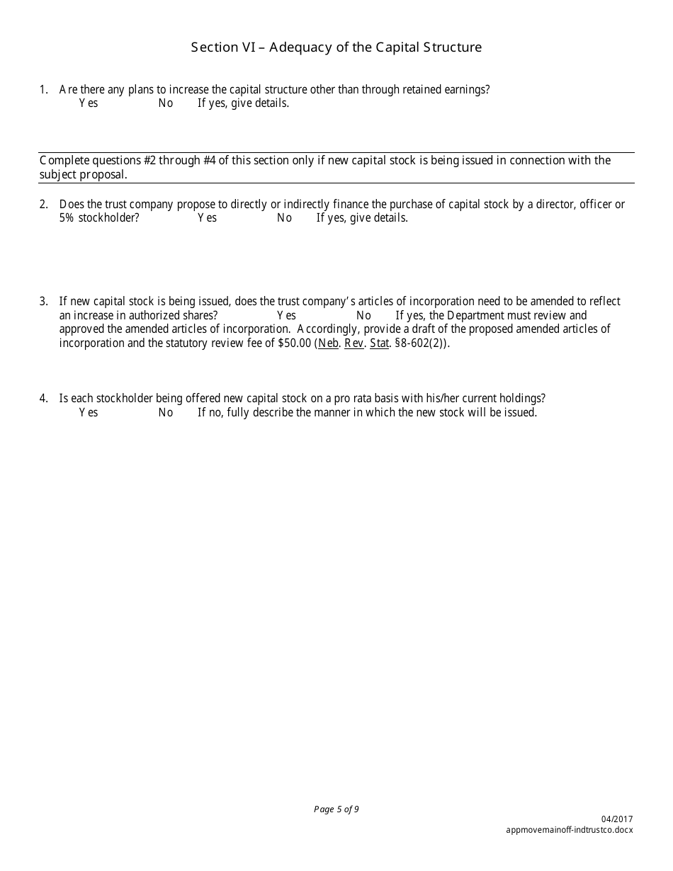 Application to Move Main Office - Independent Trust Company - Nebraska, Page 5