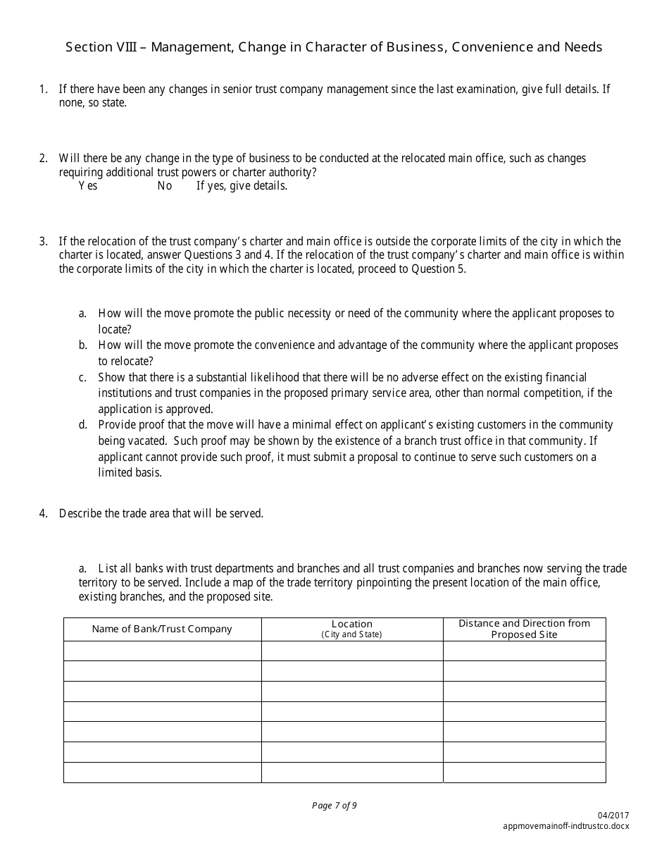 Application to Move Main Office - Independent Trust Company - Nebraska, Page 7