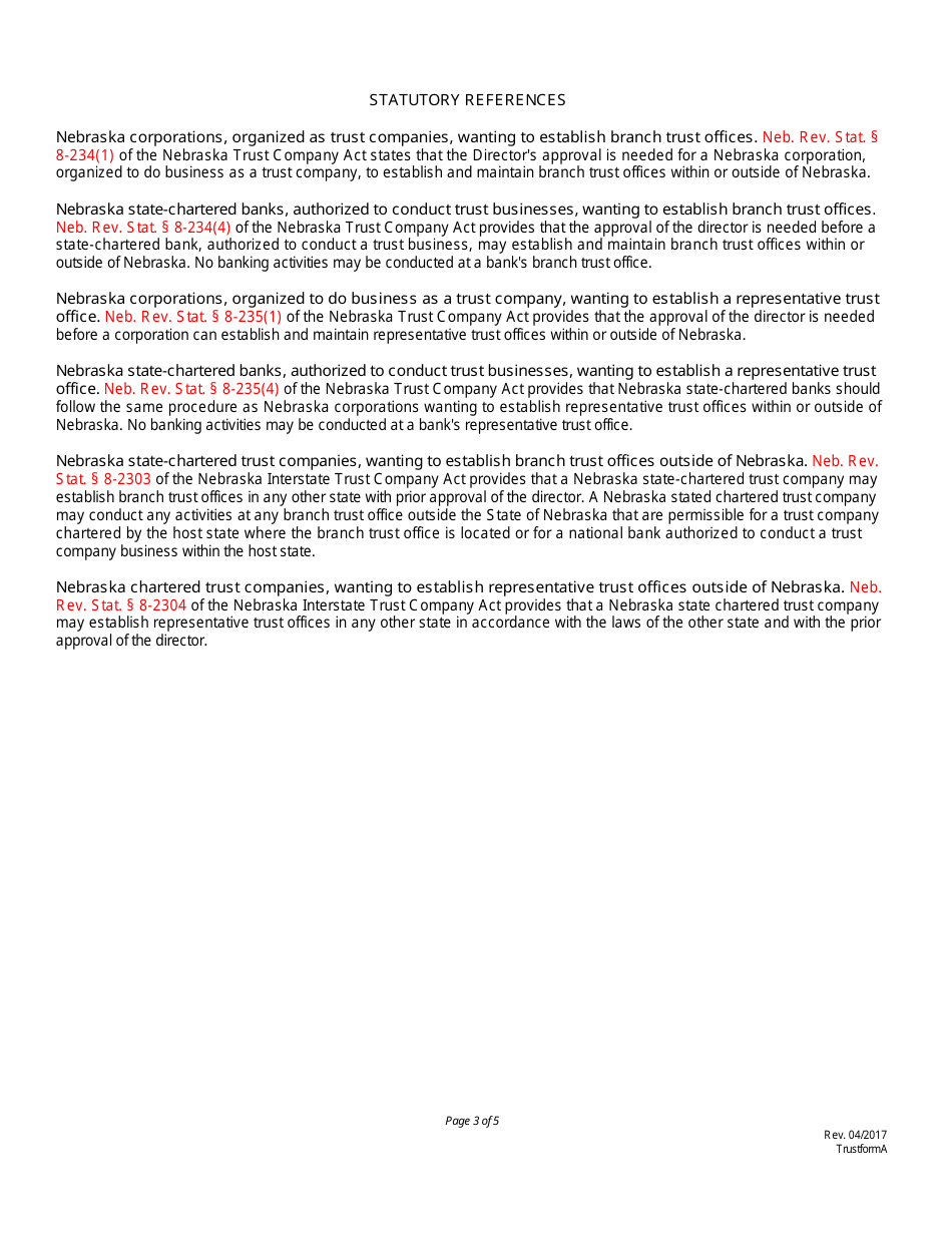 Uniform Branch Trust Office / Representative Trust Office Application / Notice - Nebraska, Page 3