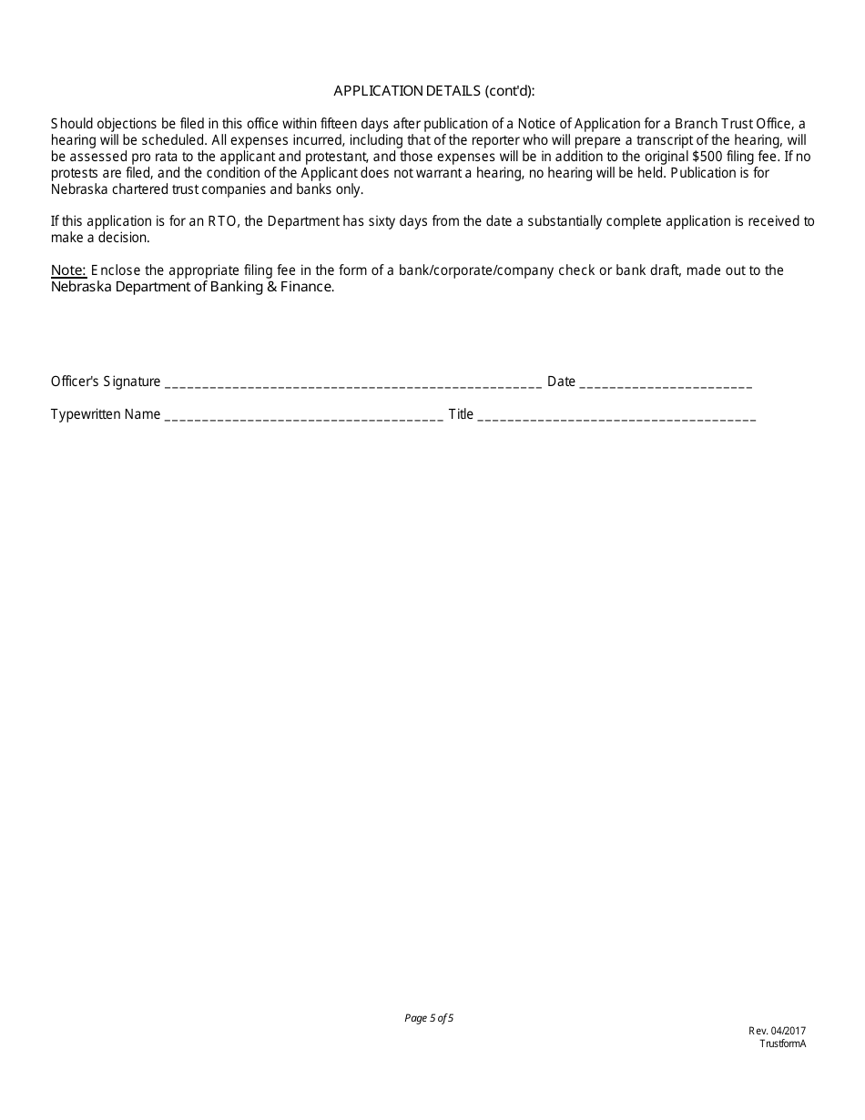 Uniform Branch Trust Office / Representative Trust Office Application / Notice - Nebraska, Page 5