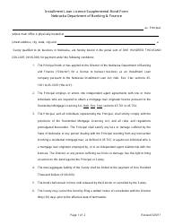 Document preview: Installment Loan License Supplemental Bond Form - Nebraska