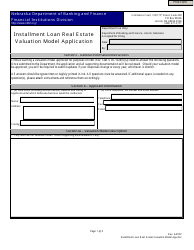 Document preview: Installment Loan Real Estate Valuation Model Application Form - Nebraska