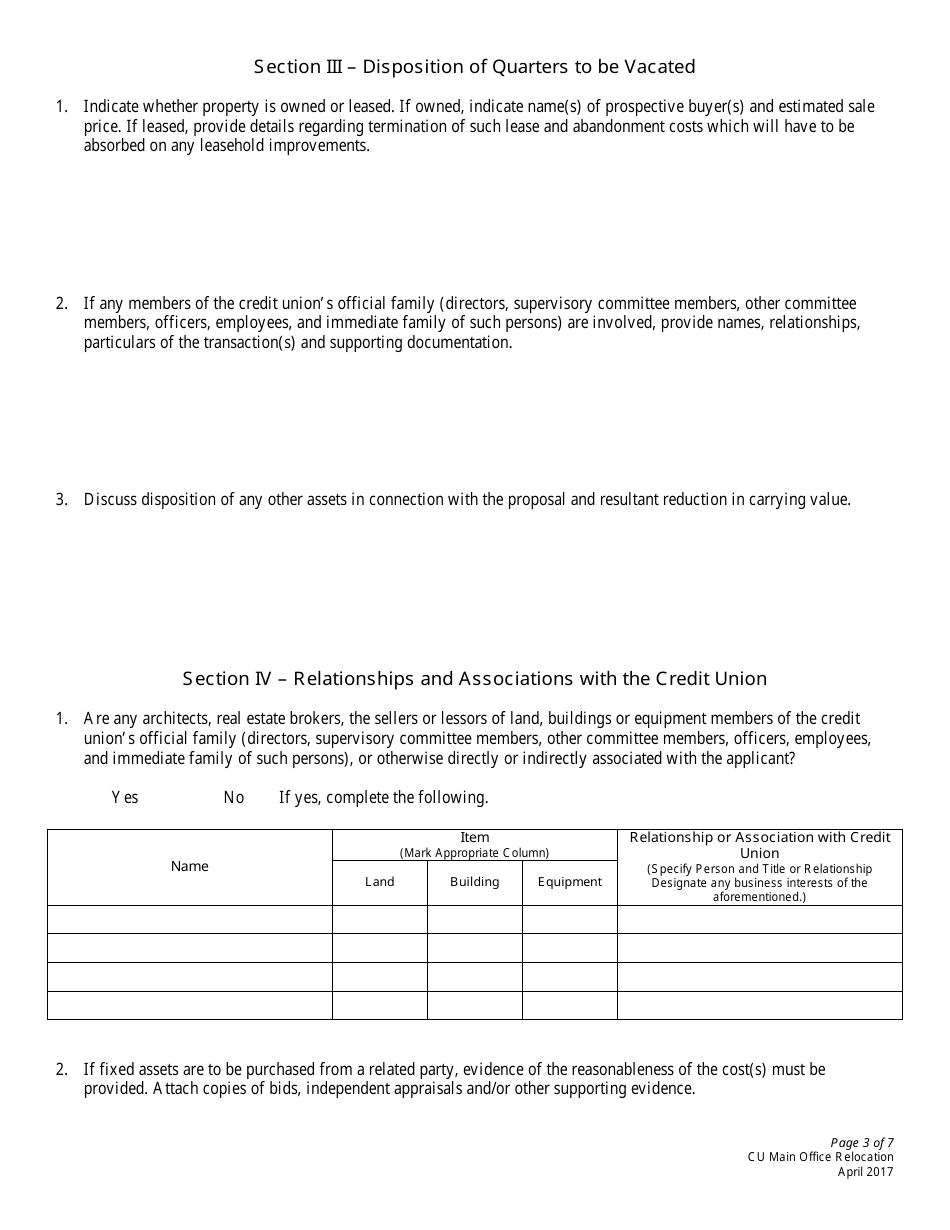 Application to Move Credit Union Main Office - Nebraska, Page 3