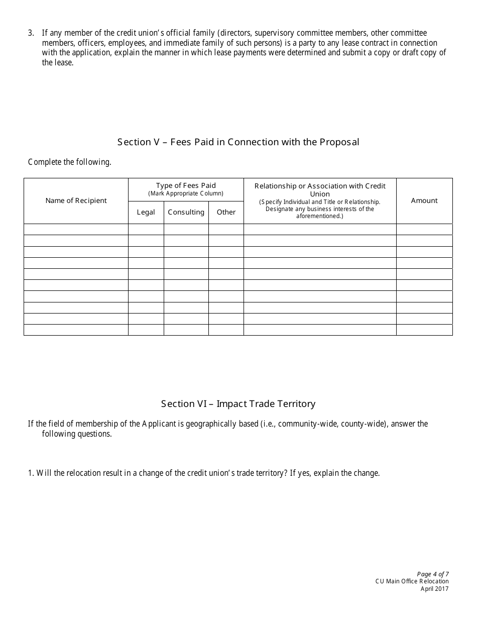 Application to Move Credit Union Main Office - Nebraska, Page 4