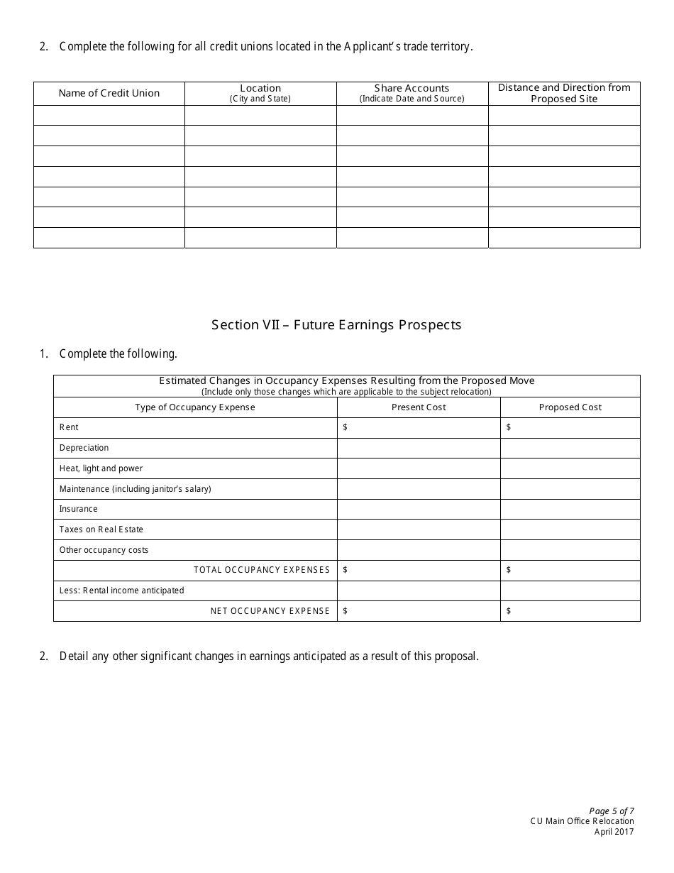 Application to Move Credit Union Main Office - Nebraska, Page 5