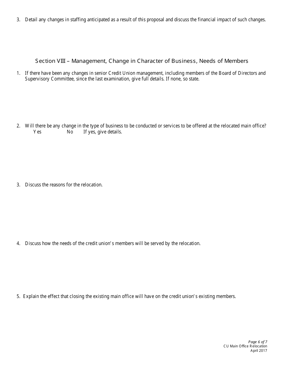 Application to Move Credit Union Main Office - Nebraska, Page 6