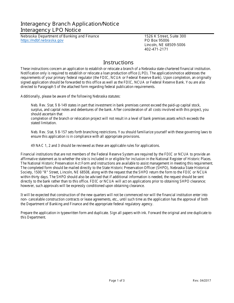 Interagency Branch Application / Notice Interagency Lpo Notice - Nebraska, Page 1