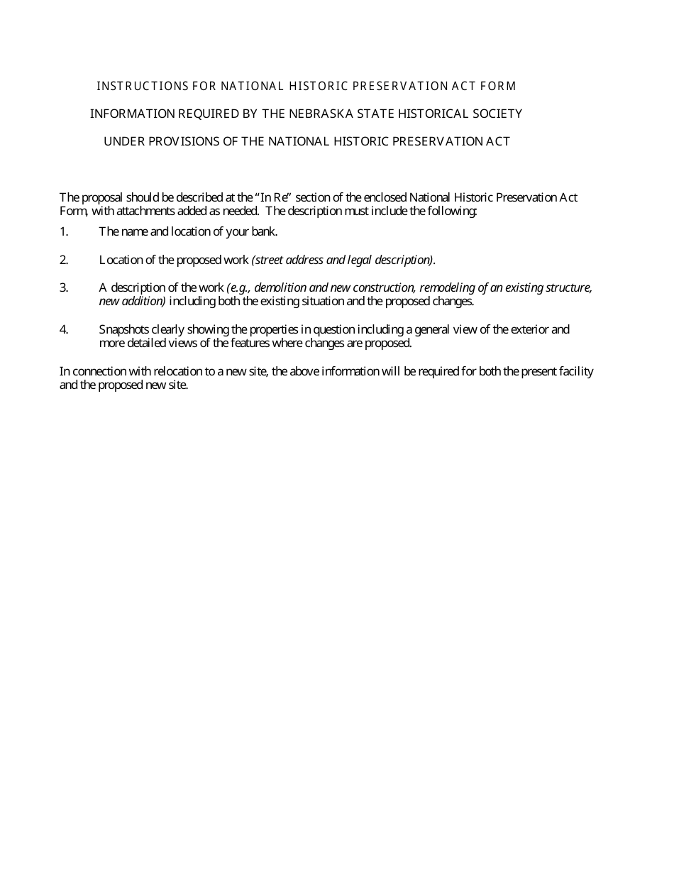 National Historic Preservation Act Form - Nebraska, Page 1