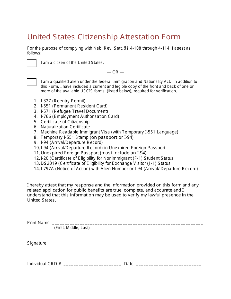 United States Citizenship Attestation Form, Page 1