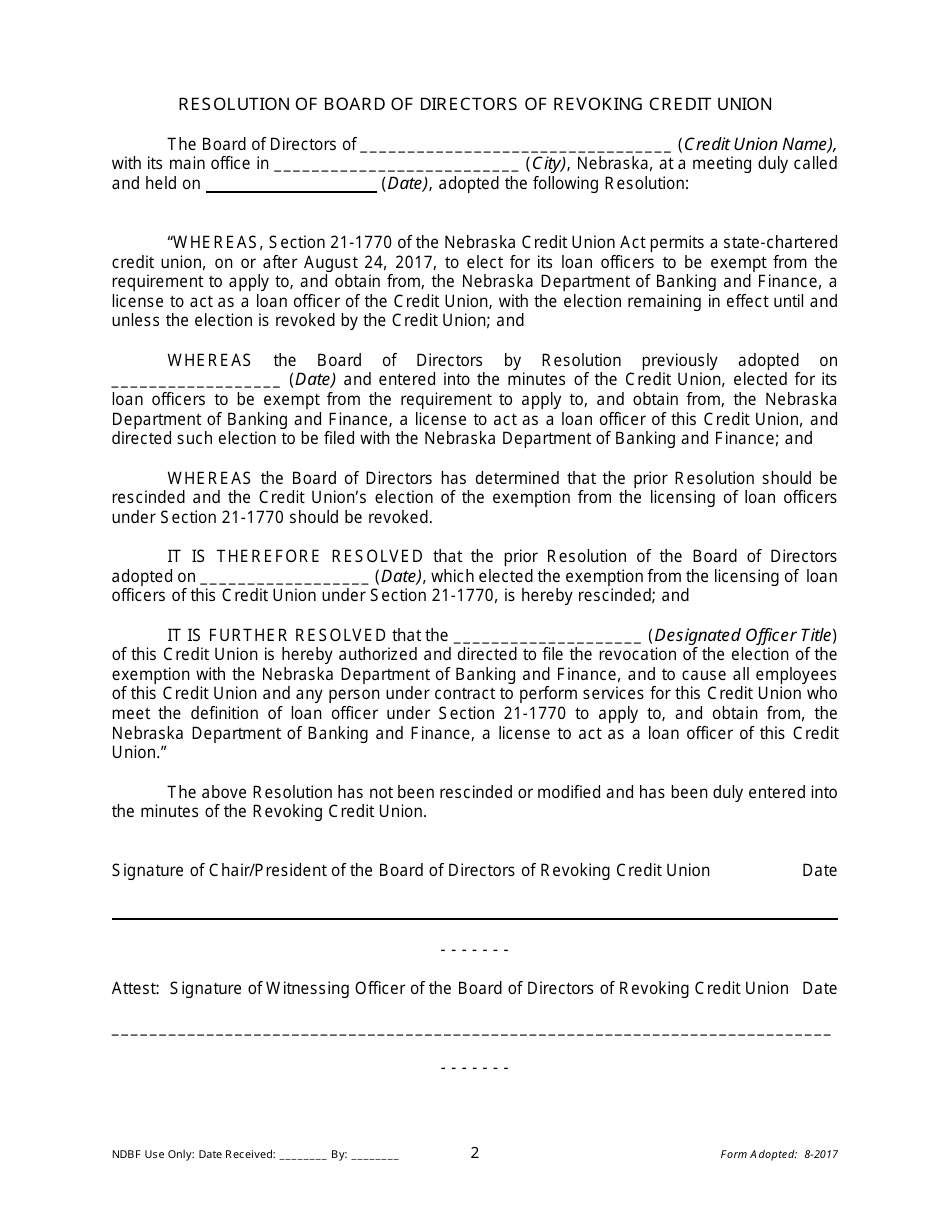 Revocation of Election of Loan Officer License Exemption - Nebraska, Page 2