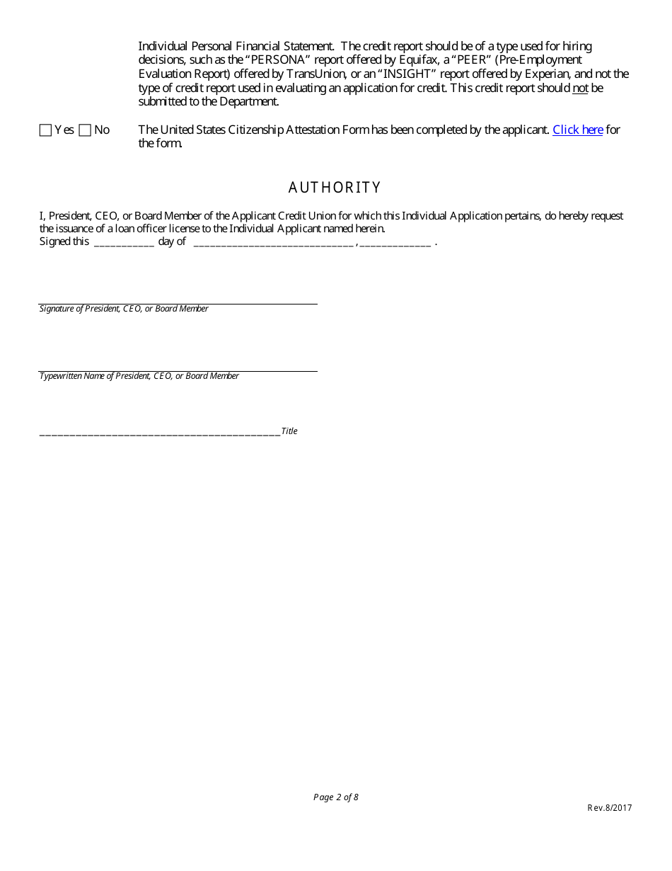 Application for Credit Union Loan Officers License - Nebraska, Page 2