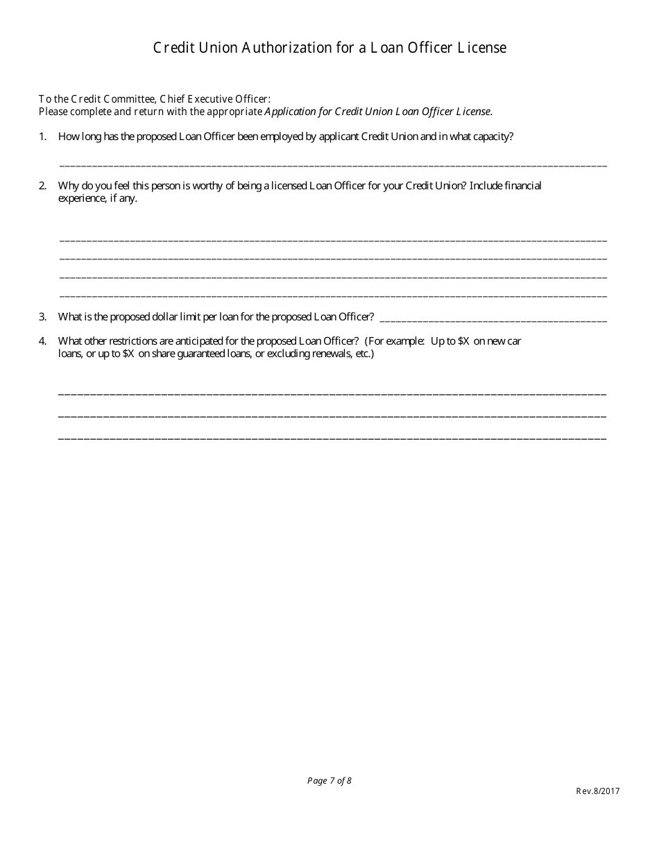 Application for Credit Union Loan Officers License - Nebraska, Page 7