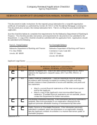 Nebraska Nonprofit Organization Annual Renewal Attestation - Company Renewal Application Checklist - Nebraska